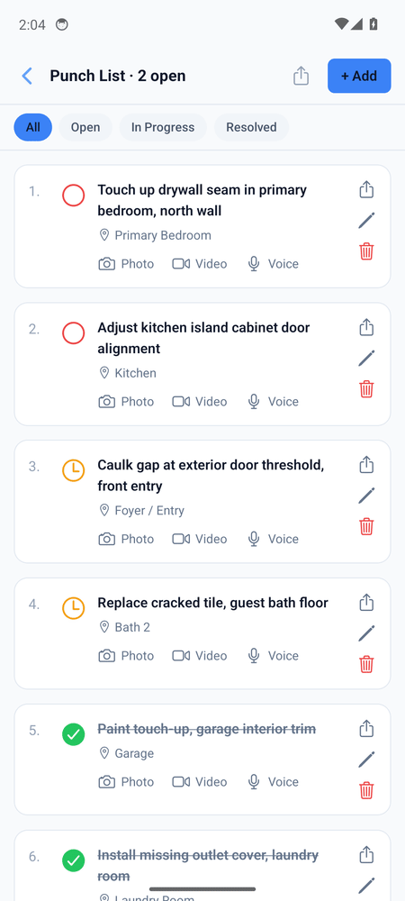 Team member checking off punch list items on the Phulax Pro mobile app