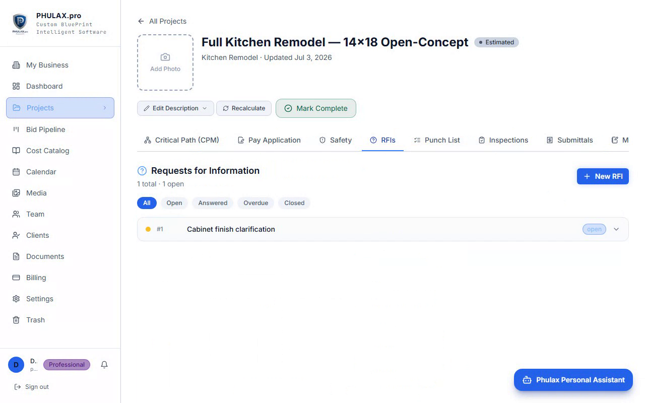 Phulax RFI (Request for Information) tracking log